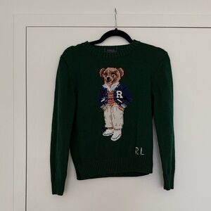 Ralph Lauren Green Sweater with Bear Motif - Size Medium